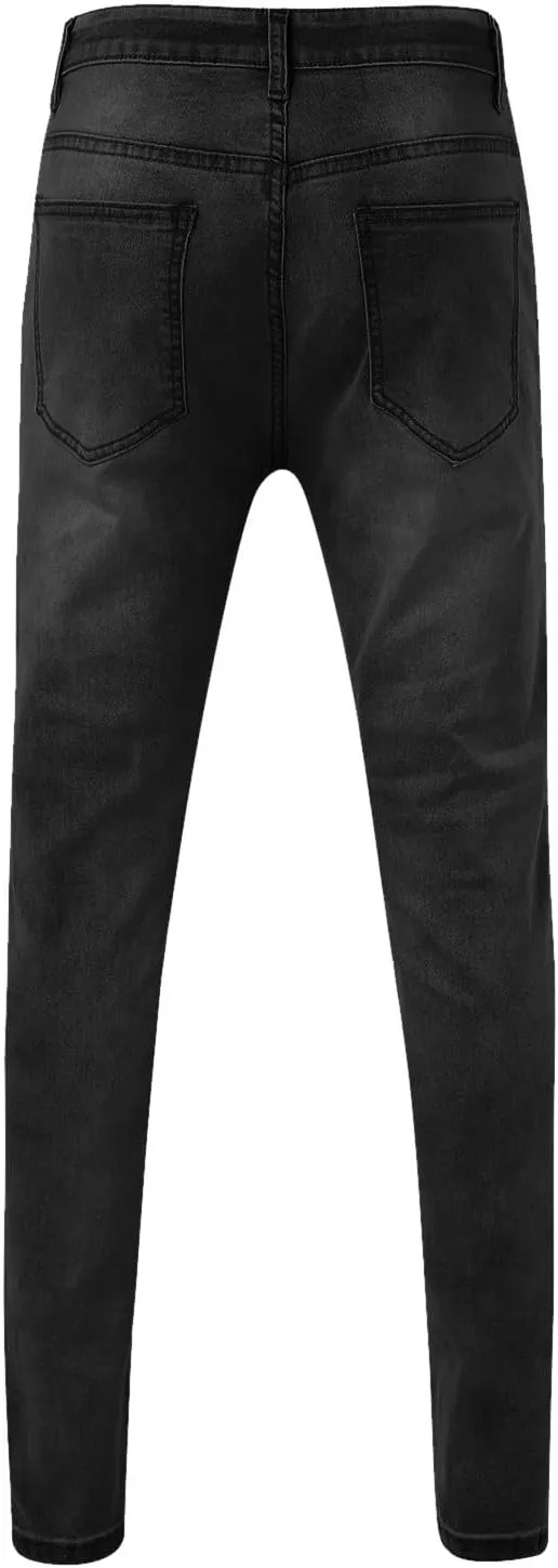 Men's Ripped Jeans Slim Fit Skinny Stretch Jeans Pants Button Zip Off Comfy Denim Pants Slim Fit Tapered Leg Trouser