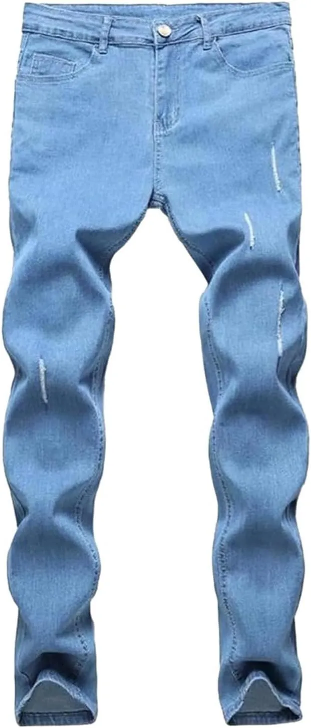 Men's Ripped Jeans Slim Fit Skinny Stretch Jeans Pants Button Zip Off Comfy Denim Pants Slim Fit Tapered Leg Trouser