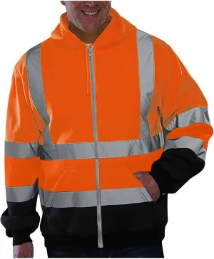 Mens Safety Hoodie Jacket High Visibility Reflective Full Zip Pocket Work Utility Reflective Strips with Extended Trims
