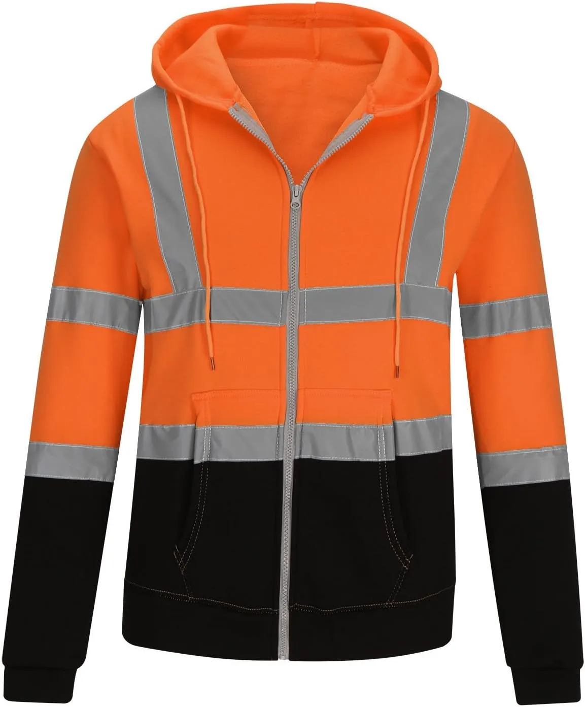 Mens Safety Hoodie Jacket High Visibility Reflective Full Zip Pocket Work Utility Reflective Strips with Extended Trims