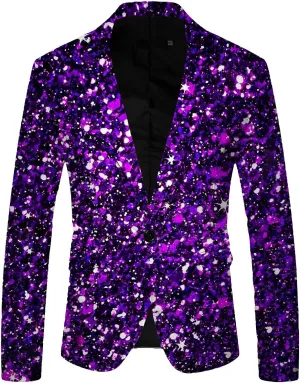 Mens Sequin Shiny Blazer Casual Slim Fit Lapel Collar One Button Suit Jackets Sparkly Glitter Party Tuxedo Jackets