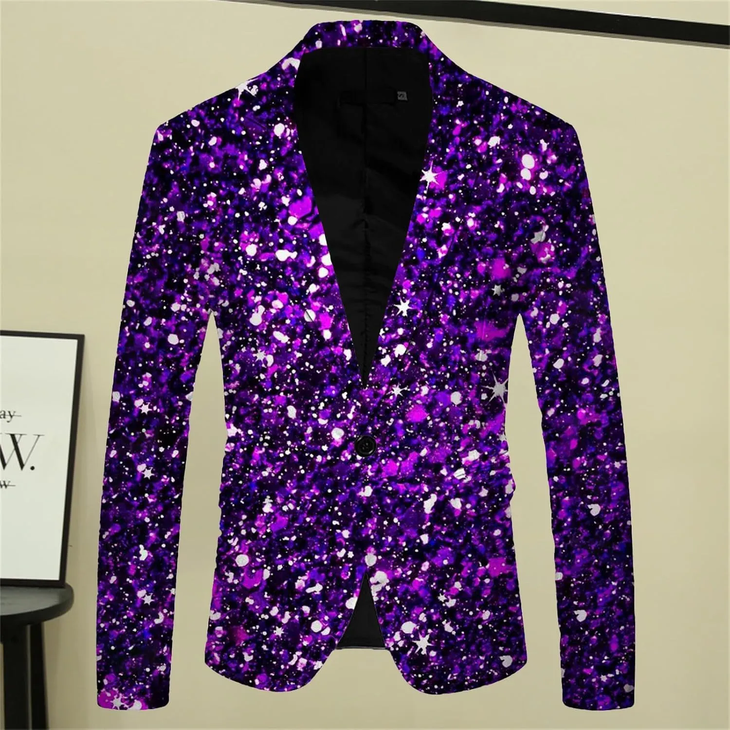 Mens Sequin Shiny Blazer Casual Slim Fit Lapel Collar One Button Suit Jackets Sparkly Glitter Party Tuxedo Jackets