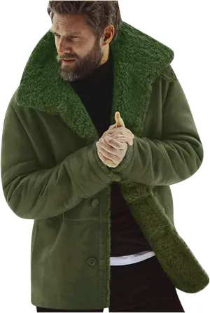Mens Sherpa Fleece Lined Jackets Fur Collar Long Trench Coat for Big and Tall Outwear, Motorcycle Bomber Jackets