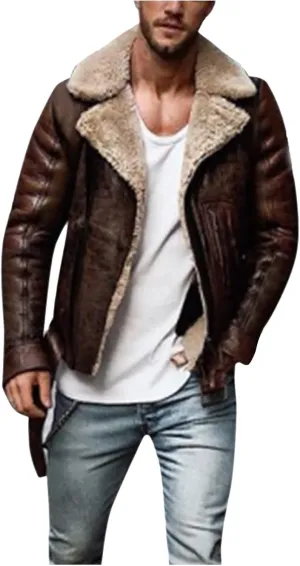 Mens Sherpa Lined Trucker Jackets Bomber Jackets Faux Leather Sherpa Bomber Jackets Vintage Motorcycle Retro Leather Jacket
