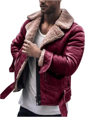 Mens Sherpa Lined Trucker Jackets Bomber Jackets Faux Leather Sherpa Bomber Jackets Vintage Motorcycle Retro Leather Jacket