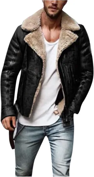 Mens Sherpa Lined Trucker Jackets Bomber Jackets Faux Leather Sherpa Bomber Jackets Vintage Motorcycle Retro Leather Jacket
