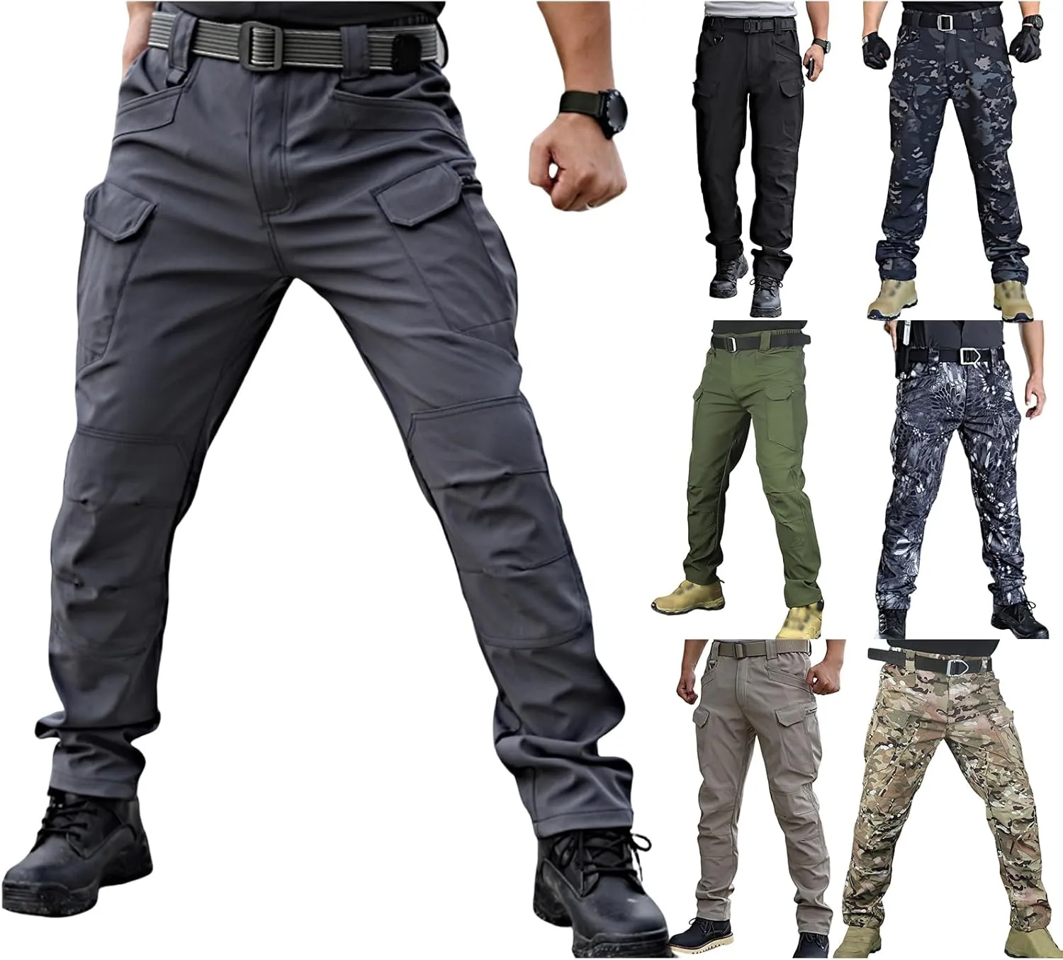 Men's Tactical Cargo Pants Solid Color Straight Leg Pants Flat Front Athletic Trousers for Outdoor Training Running