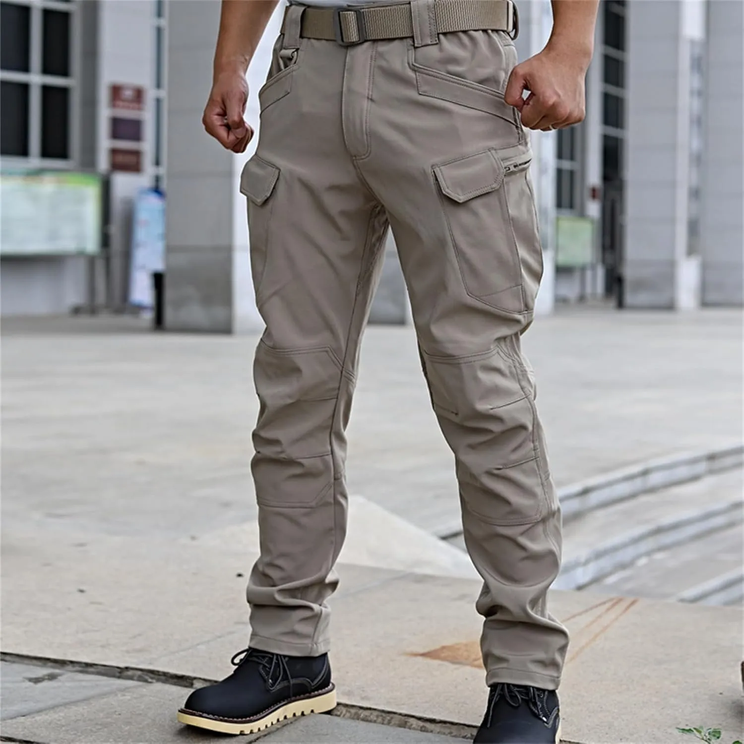 Men's Tactical Cargo Pants Solid Color Straight Leg Pants Flat Front Athletic Trousers for Outdoor Training Running
