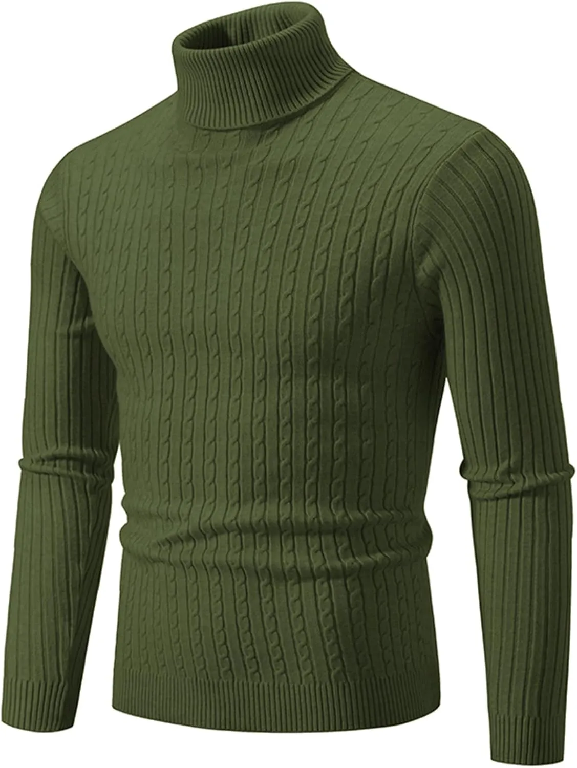 Mens Turtleneck Sweater Slim Fit Cable Knitted Casual Pullover Lightweight Ribbed Long Sleeve Sweaters