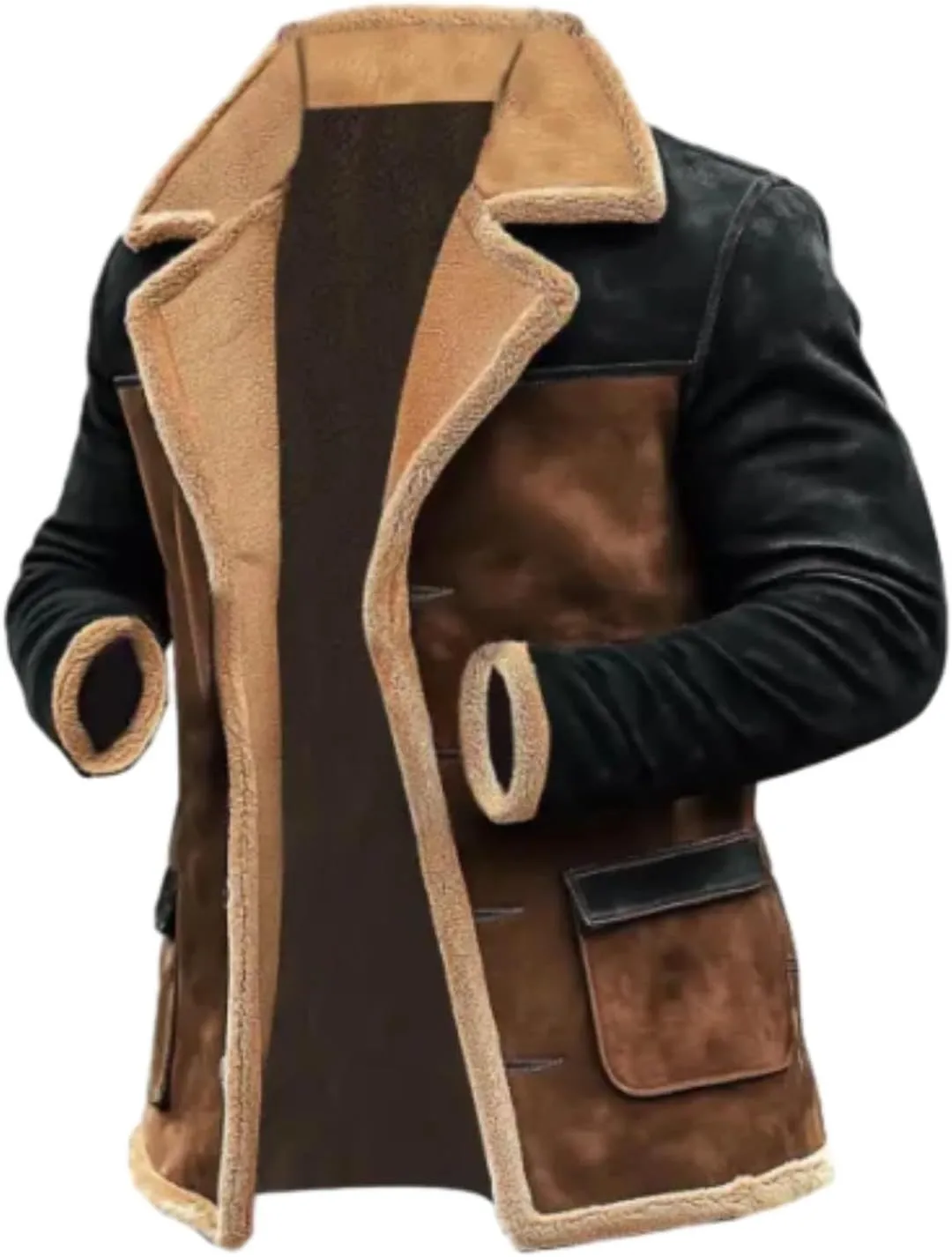 Mens Vintage Suede Jackets Winter Sherpa Lined Button Down Motorcycle Jacket Plush Reversed Collar Outdoor Jackets
