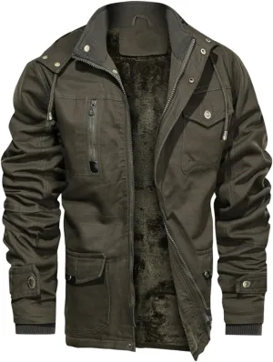 Men's Winter Coats Fleece Lined Military Jacket Heavyweight Utility Jacket Hooded Cargo Jacket Warm Hiking Jacket