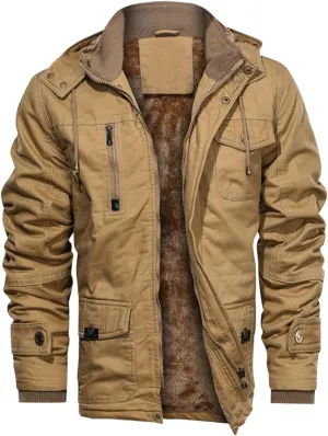 Men's Winter Coats Fleece Lined Military Jacket Heavyweight Utility Jacket Hooded Cargo Jacket Warm Hiking Jacket