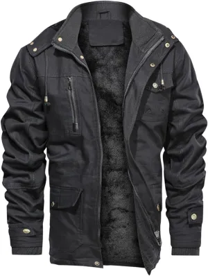 Men's Winter Coats Fleece Lined Military Jacket Heavyweight Utility Jacket Hooded Cargo Jacket Warm Hiking Jacket