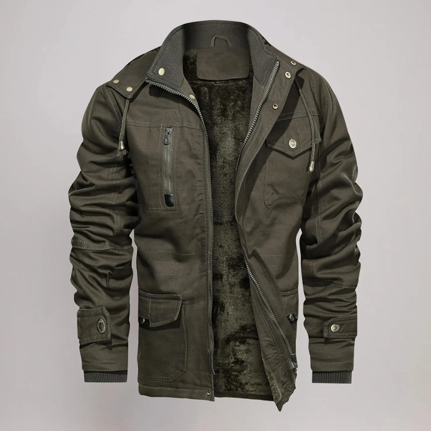 Men's Winter Coats Fleece Lined Military Jacket Heavyweight Utility Jacket Hooded Cargo Jacket Warm Hiking Jacket