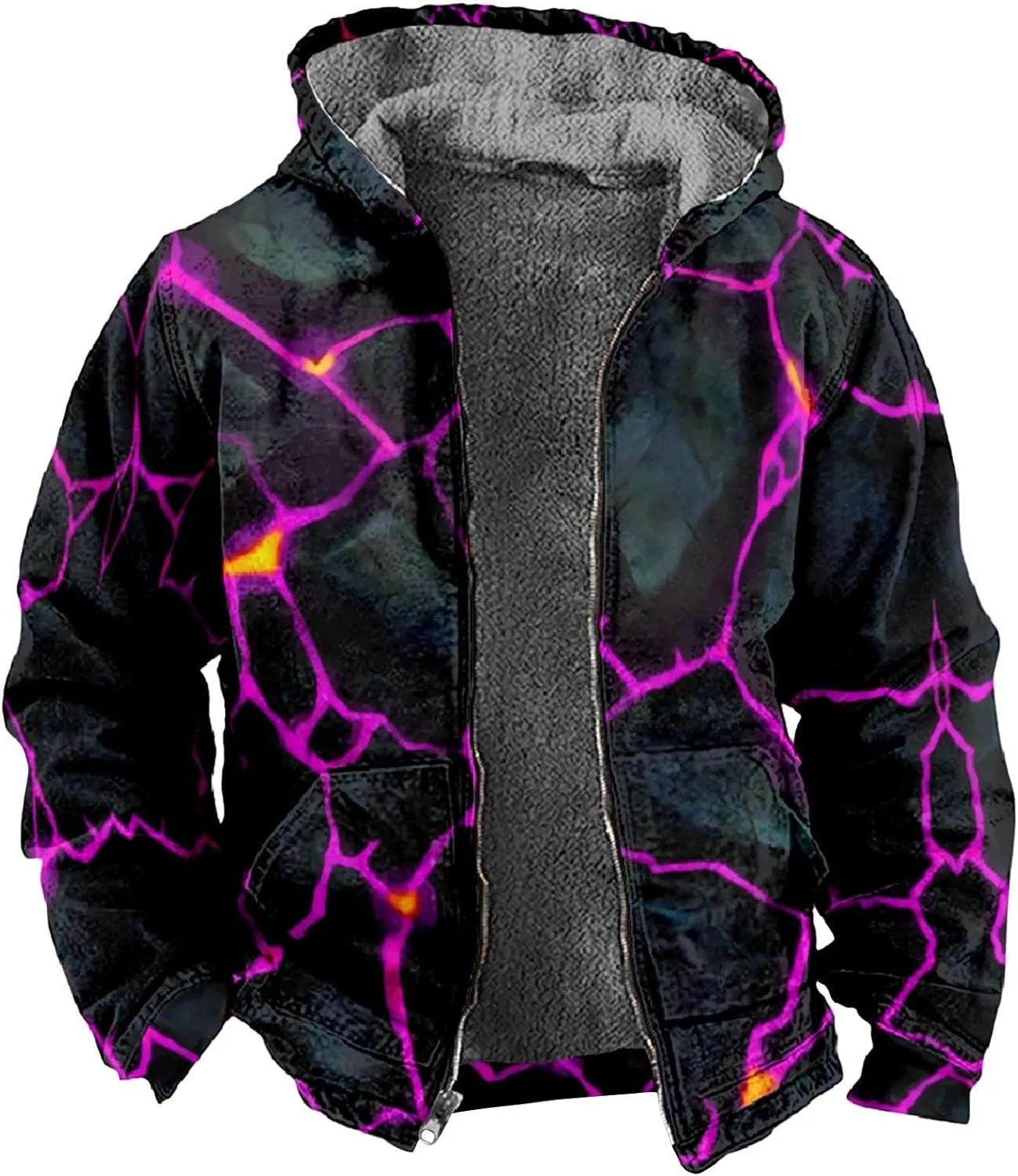 Mens Winter Jacket Hoodies Winter Warm Vintage Full Zipper Jackets Sherpa Fleece Lined Coats Outwear M-7XL
