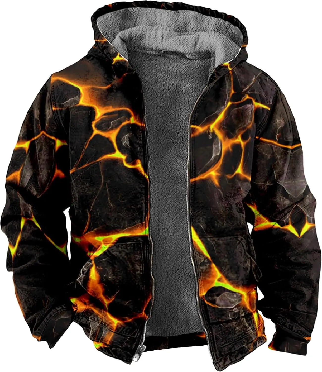 Mens Winter Jacket Hoodies Winter Warm Vintage Full Zipper Jackets Sherpa Fleece Lined Coats Outwear M-7XL
