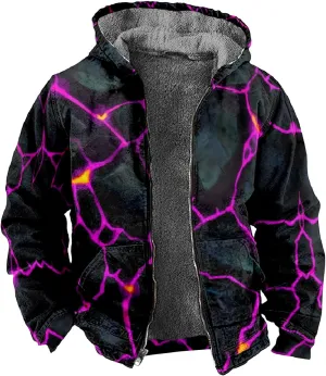 Mens Winter Jacket Hoodies Winter Warm Vintage Full Zipper Jackets Sherpa Fleece Lined Coats Outwear M-7XL