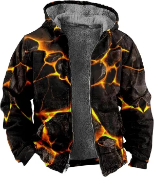 Mens Winter Jacket Hoodies Winter Warm Vintage Full Zipper Jackets Sherpa Fleece Lined Coats Outwear M-7XL