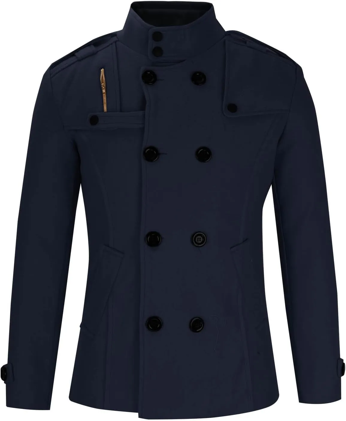 Men's Wool Blend Double Breasted Pea Coat Classic Notched Collar Warm Woolen Trench Coats Slim Fit Winter Outerwear