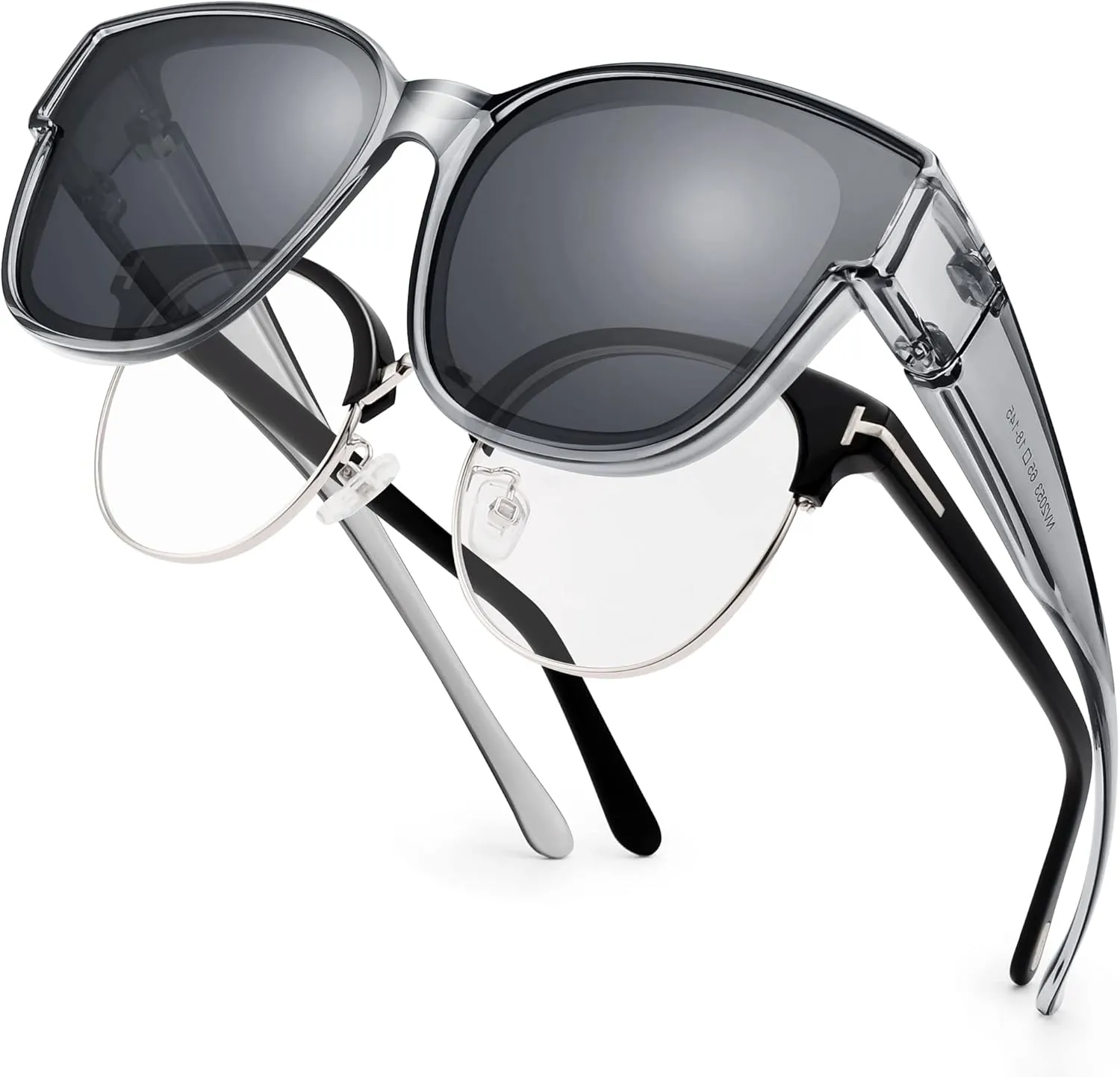 Over Glasses Sunglasses for Women Men, Polarized UV Protection, Large Round Cat Eye Oversized Solar Shield Fits Over