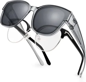 Over Glasses Sunglasses for Women Men, Polarized UV Protection, Large Round Cat Eye Oversized Solar Shield Fits Over