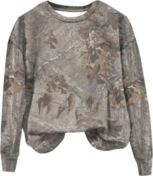 Oversized Camo Sweatshirt For Women Graphic Long Sleeve Tops Leaf Print Fall Clothes 2024 Crewneck Pullover