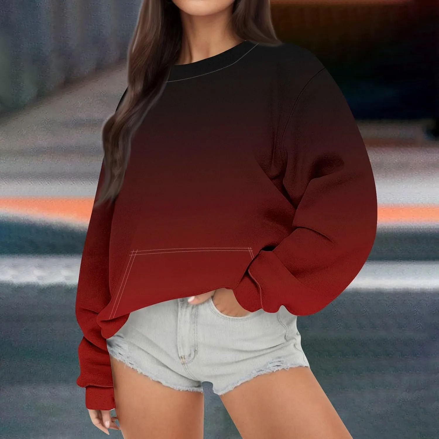 Oversized Crewneck Sweatshirt Women Graphic Preppy Cute Sweatshirts No Hood Loose Fit Y2k Hoodie with Pockets