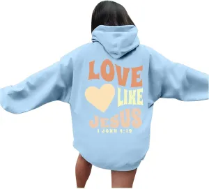 Oversized Hoodie for Women Thankful Grateful Blessed Letter Printede Hooded Hoodies Causal Sweatshirts with Pocket Pullover