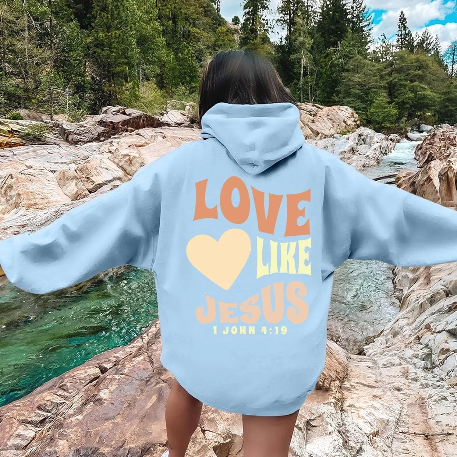 Oversized Hoodie for Women Thankful Grateful Blessed Letter Printede Hooded Hoodies Causal Sweatshirts with Pocket Pullover