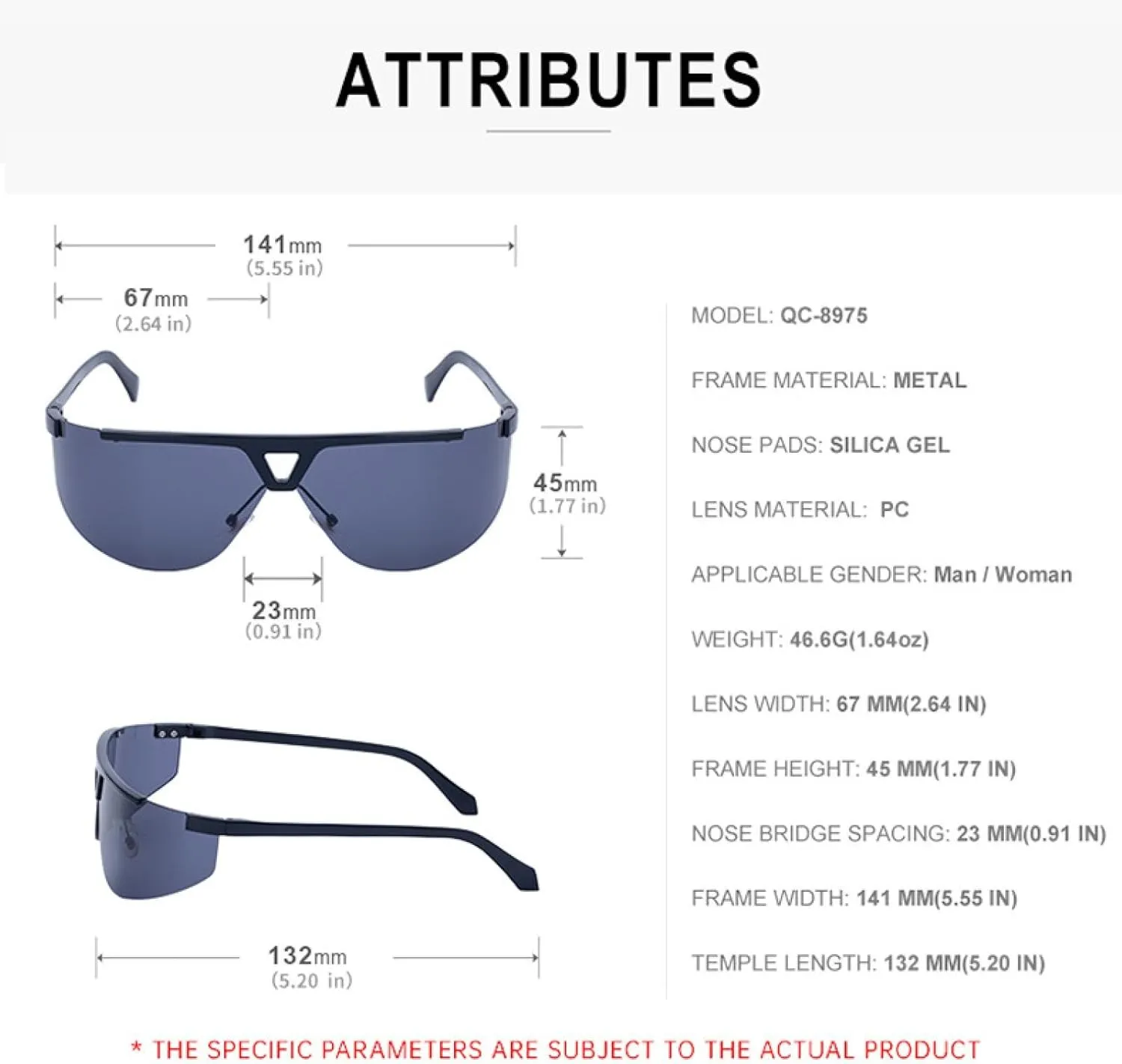 Oversized Semi-rimless Sunglasses for Women Men Luxury Metal Frame Punk Uv400