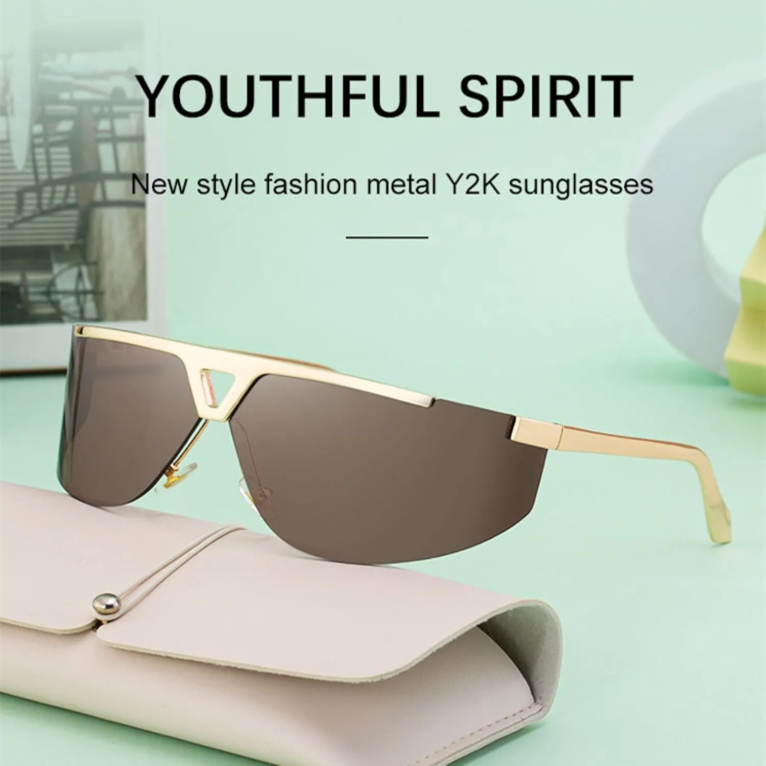 Oversized Semi-rimless Sunglasses for Women Men Luxury Metal Frame Punk Uv400
