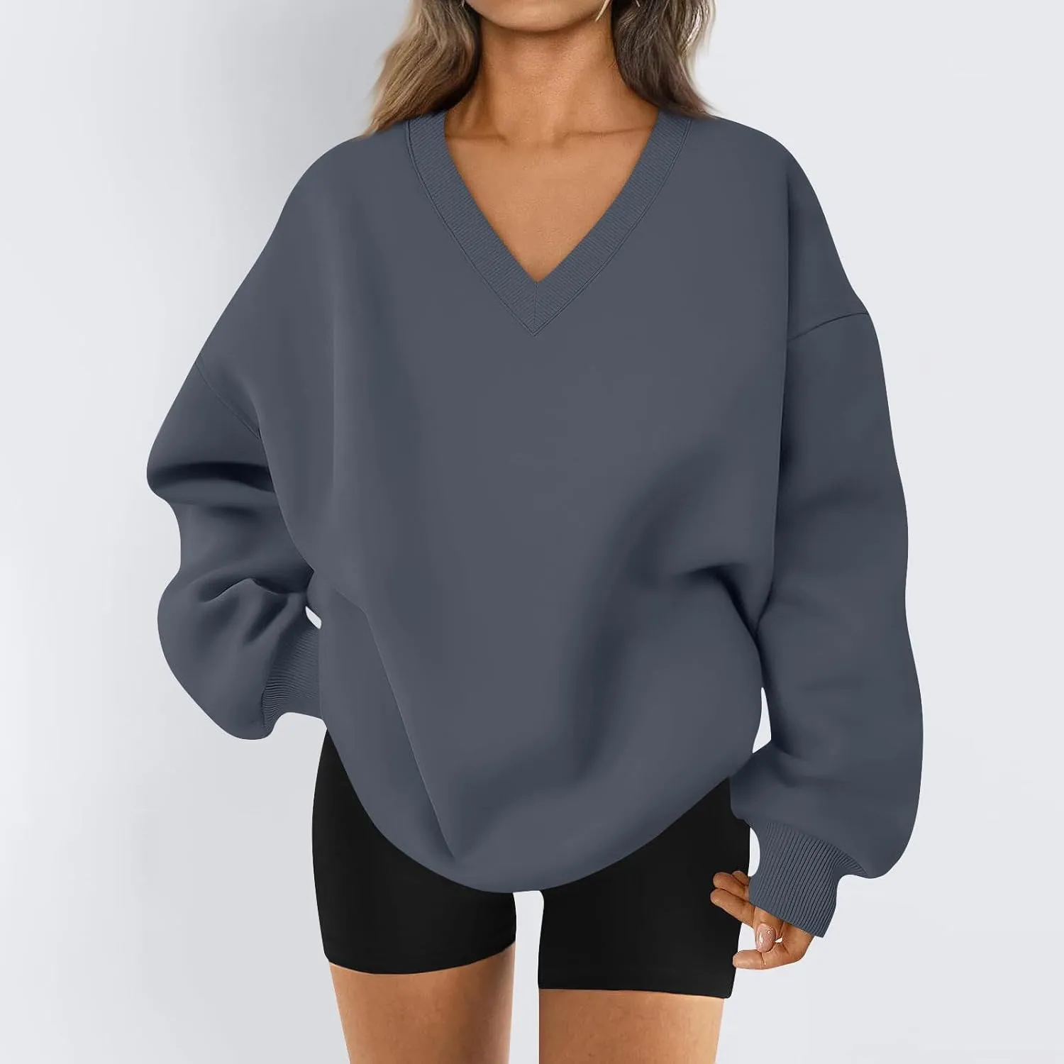Oversized Sweatshirt For Women Plus Size Hoodies Trendy V Neck Long Sleeve Winter Clothes Drop Shoulder Pullover