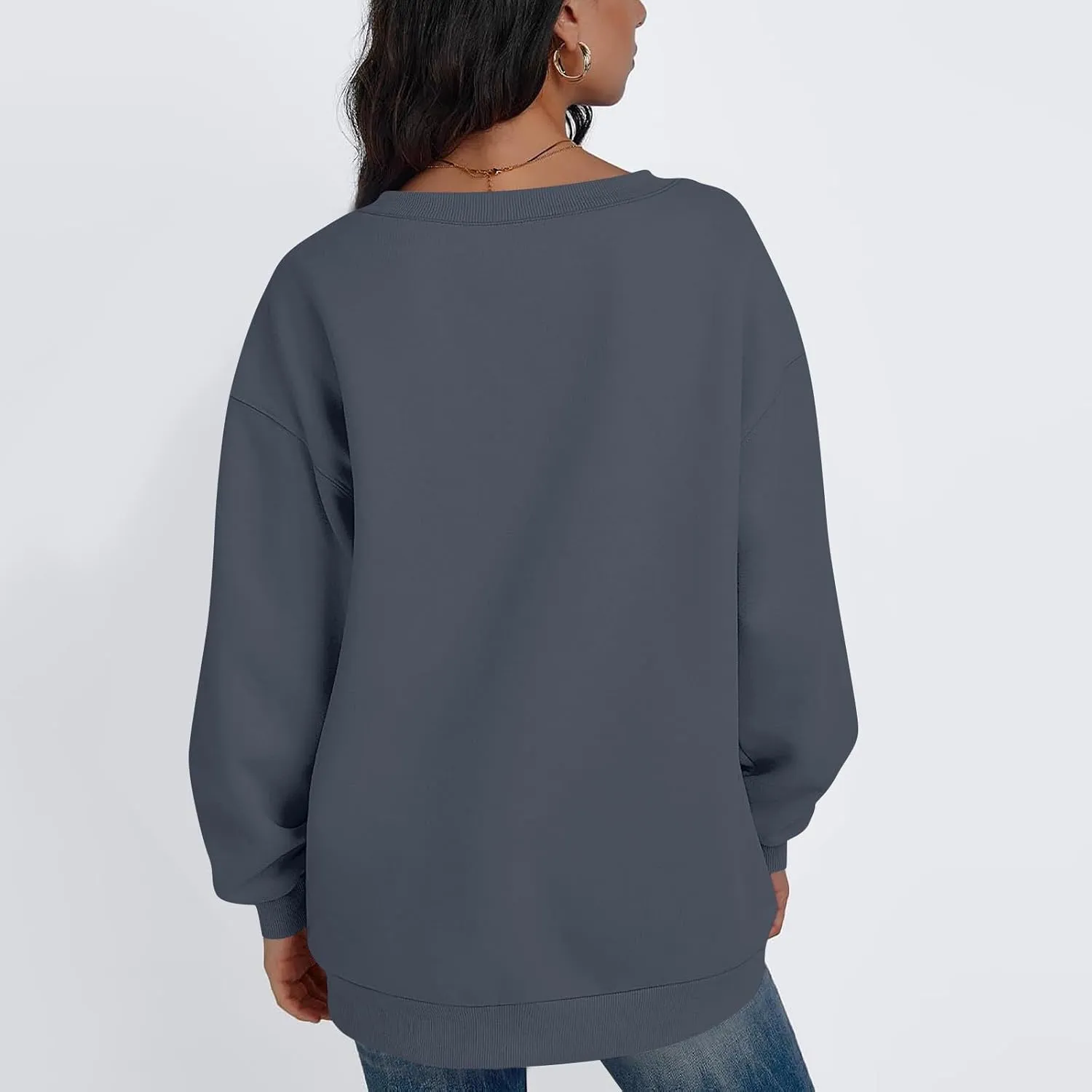 Oversized Sweatshirt For Women Plus Size Hoodies Trendy V Neck Long Sleeve Winter Clothes Drop Shoulder Pullover