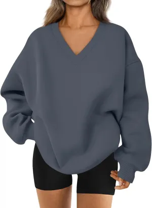 Oversized Sweatshirt For Women Plus Size Hoodies Trendy V Neck Long Sleeve Winter Clothes Drop Shoulder Pullover