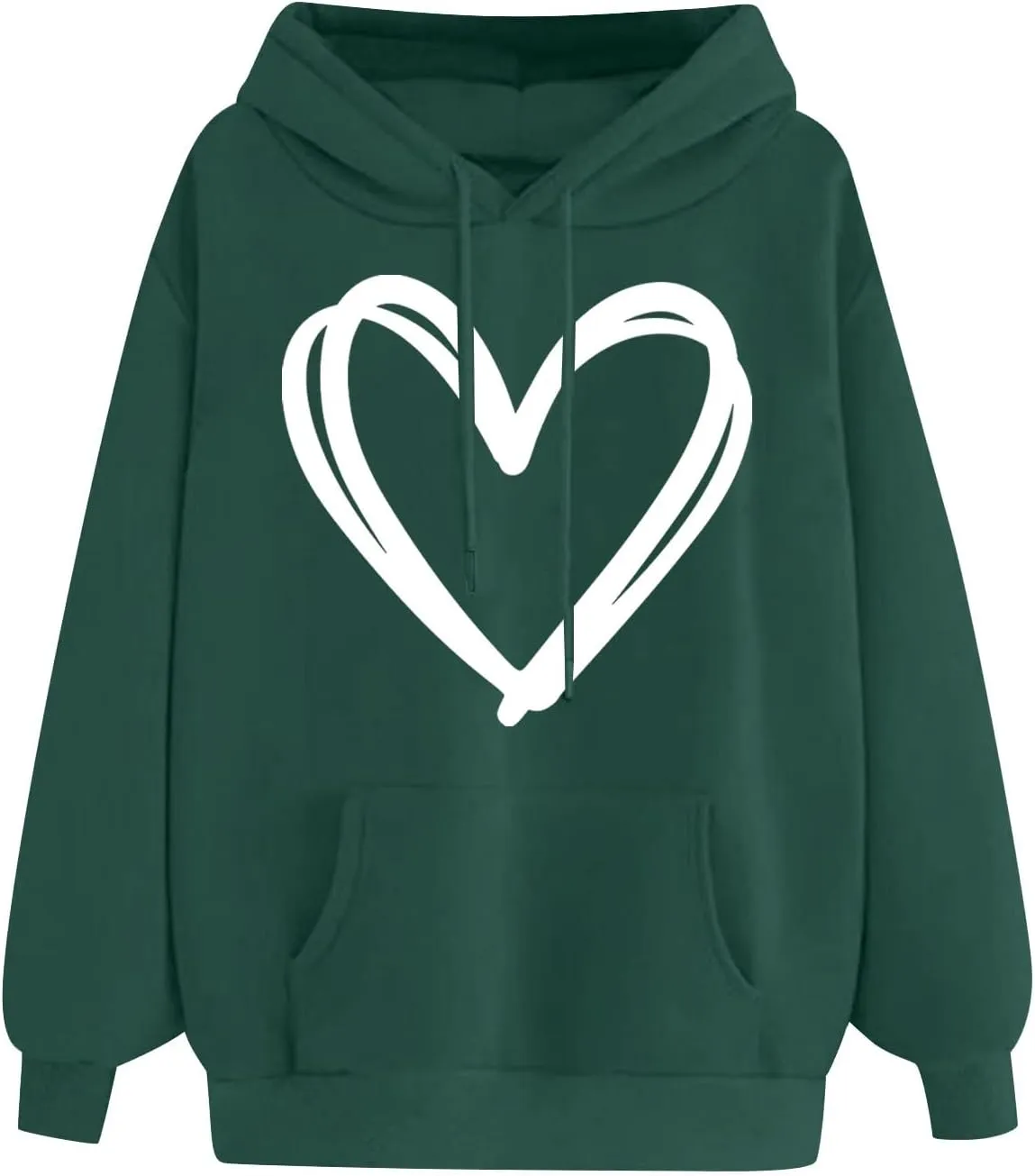 Oversized Women's Hoodies Print Love Heart 2024 Fashion Drawstring Long Sleeve Solid Pullover Sweatshirt with Pockets