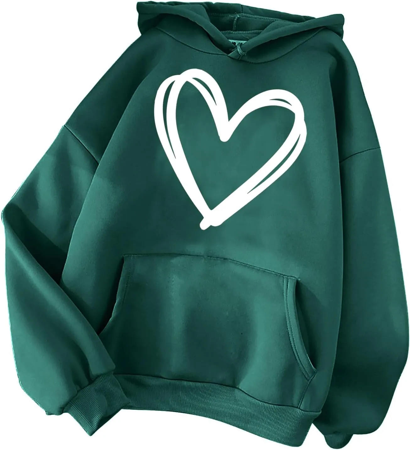 Oversized Women's Hoodies Print Love Heart 2024 Fashion Drawstring Long Sleeve Solid Pullover Sweatshirt with Pockets