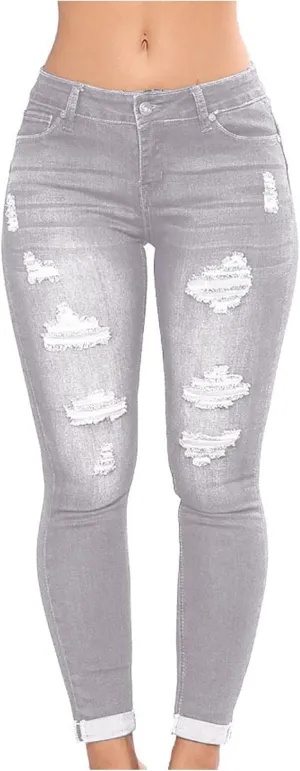 Petite Jeans for Women Ripped Jeans Curvy Slim Fit Butt Lifting Denim Skinny Jeans Skinny Stretchy Denim Pants