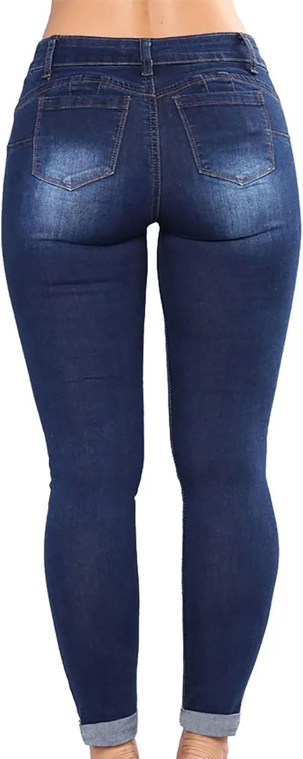 Petite Jeans for Women Ripped Jeans Curvy Slim Fit Butt Lifting Denim Skinny Jeans Skinny Stretchy Denim Pants