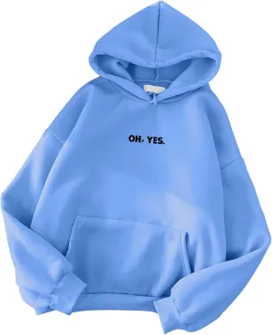 Plus Size Letter Graphic Printed Hoodies for Women Long Sleeve Drawstring Comfort Hoodie Oversized Soft Pullover with Pockets Zip Up Hoodie,Sky Blue,M