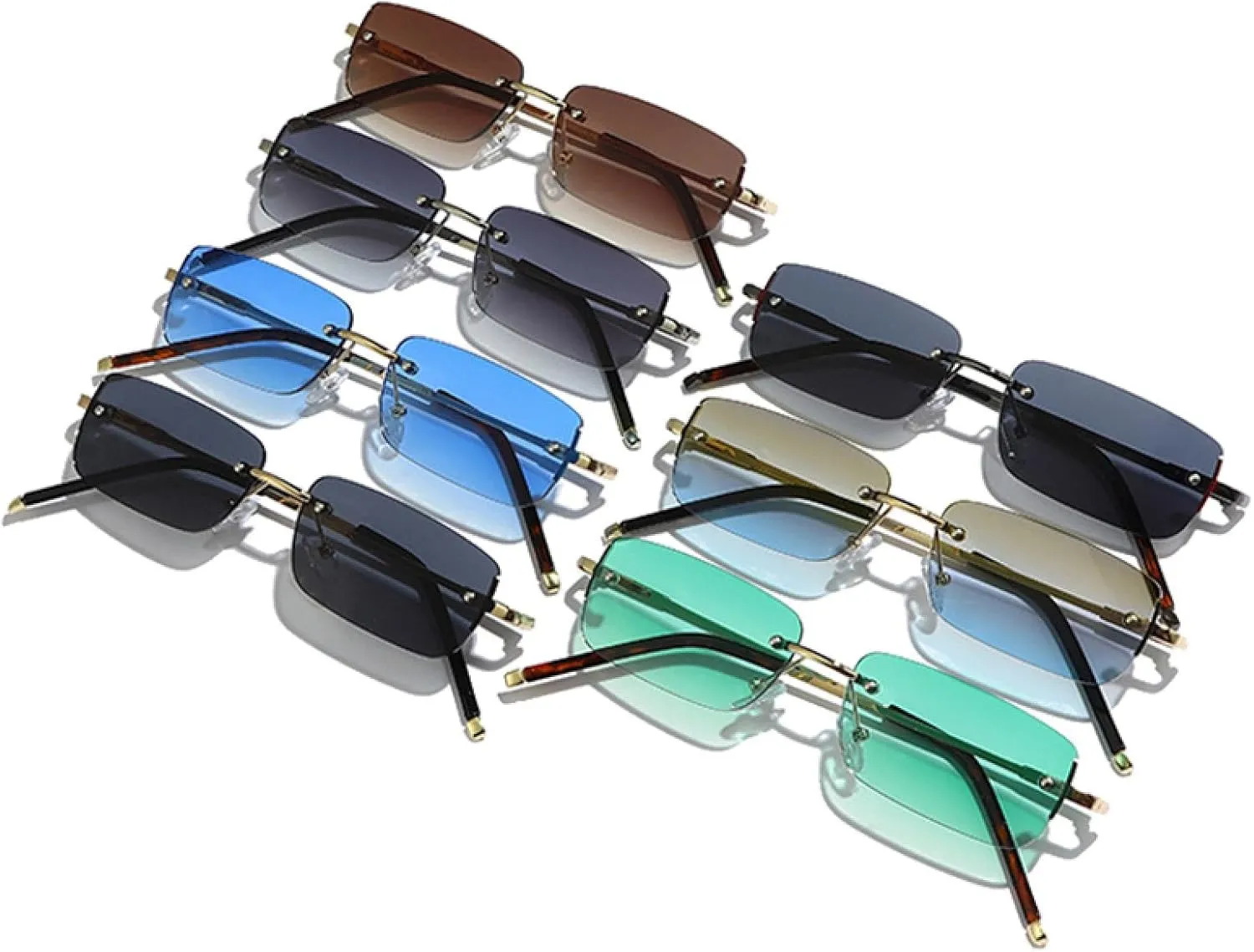 Popular Fashion Rectangle Women Sunglasses Vintage Rimless Clear Ocean Gradient Lens Men Uv400