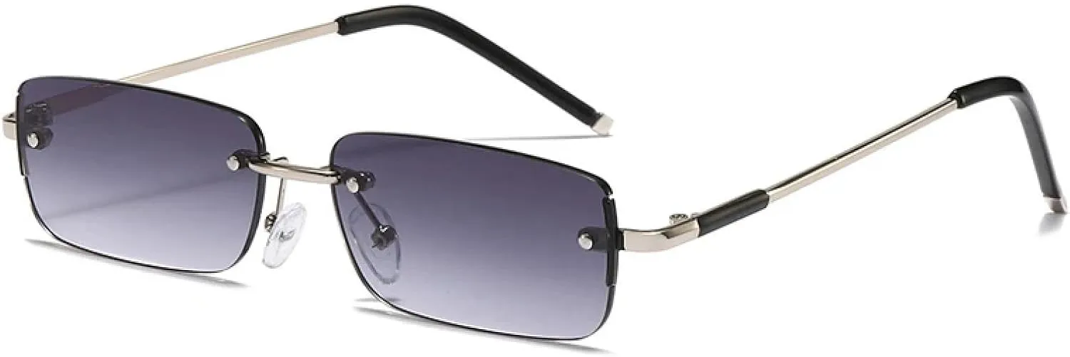 Popular Fashion Rectangle Women Sunglasses Vintage Rimless Clear Ocean Gradient Lens Men Uv400