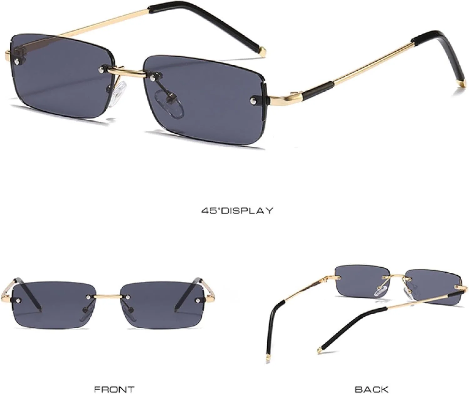 Popular Fashion Rectangle Women Sunglasses Vintage Rimless Clear Ocean Gradient Lens Men Uv400