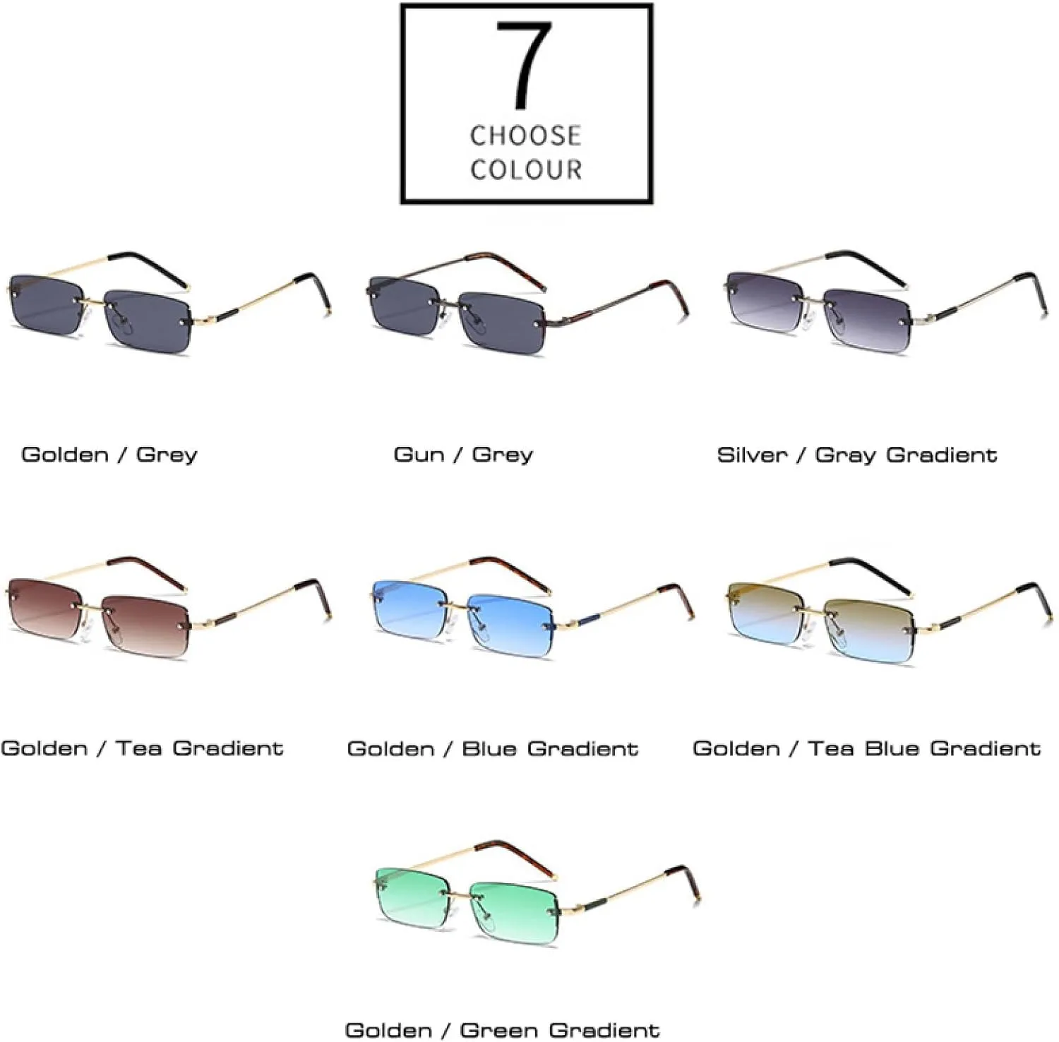 Popular Fashion Rectangle Women Sunglasses Vintage Rimless Clear Ocean Gradient Lens Men Uv400
