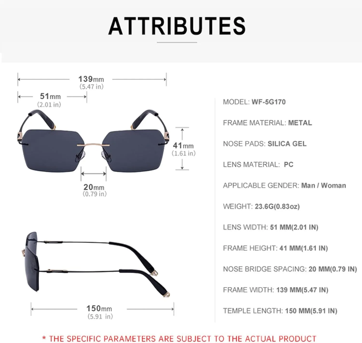 Punk Rimless Sunglasses for Men Luxury Trendy Vintage Uv400