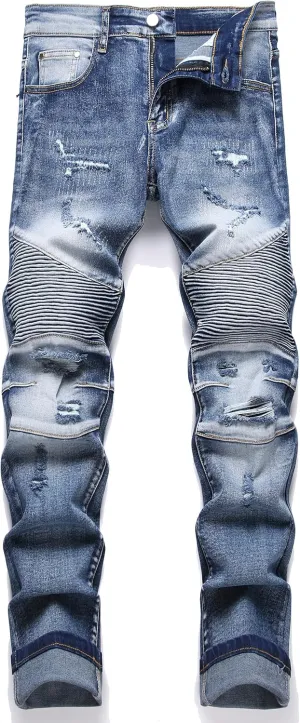 QIMYUM Men's Slim Fit Jeans Ripped Skinny Jeans for Men, Fashion Biker Jeans Stretch Moto Cargo Denim Pants