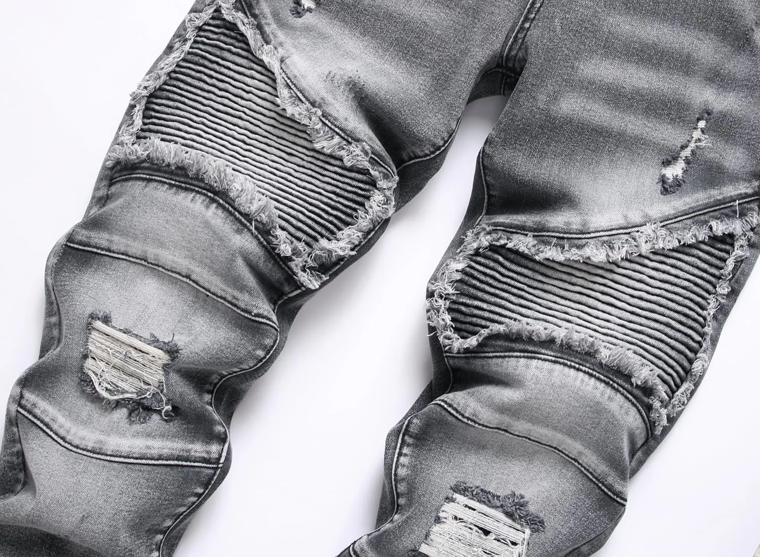 QIMYUM Men's Slim Fit Jeans Ripped Skinny Jeans for Men, Fashion Biker Jeans Stretch Moto Cargo Denim Pants