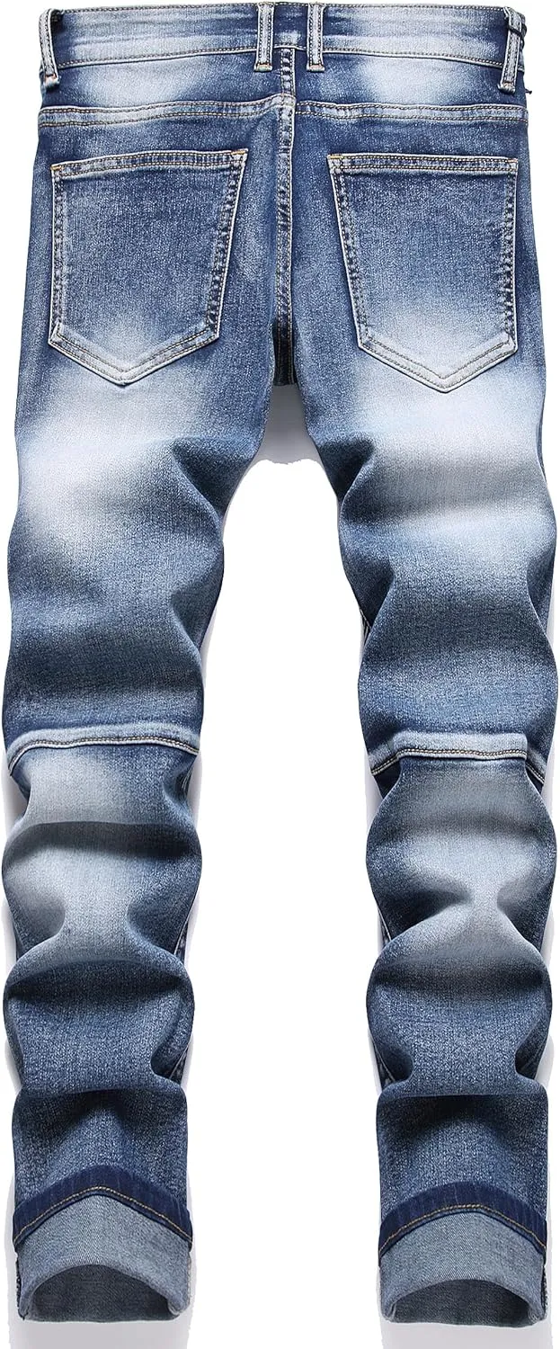 QIMYUM Men's Slim Fit Jeans Ripped Skinny Jeans for Men, Fashion Biker Jeans Stretch Moto Cargo Denim Pants
