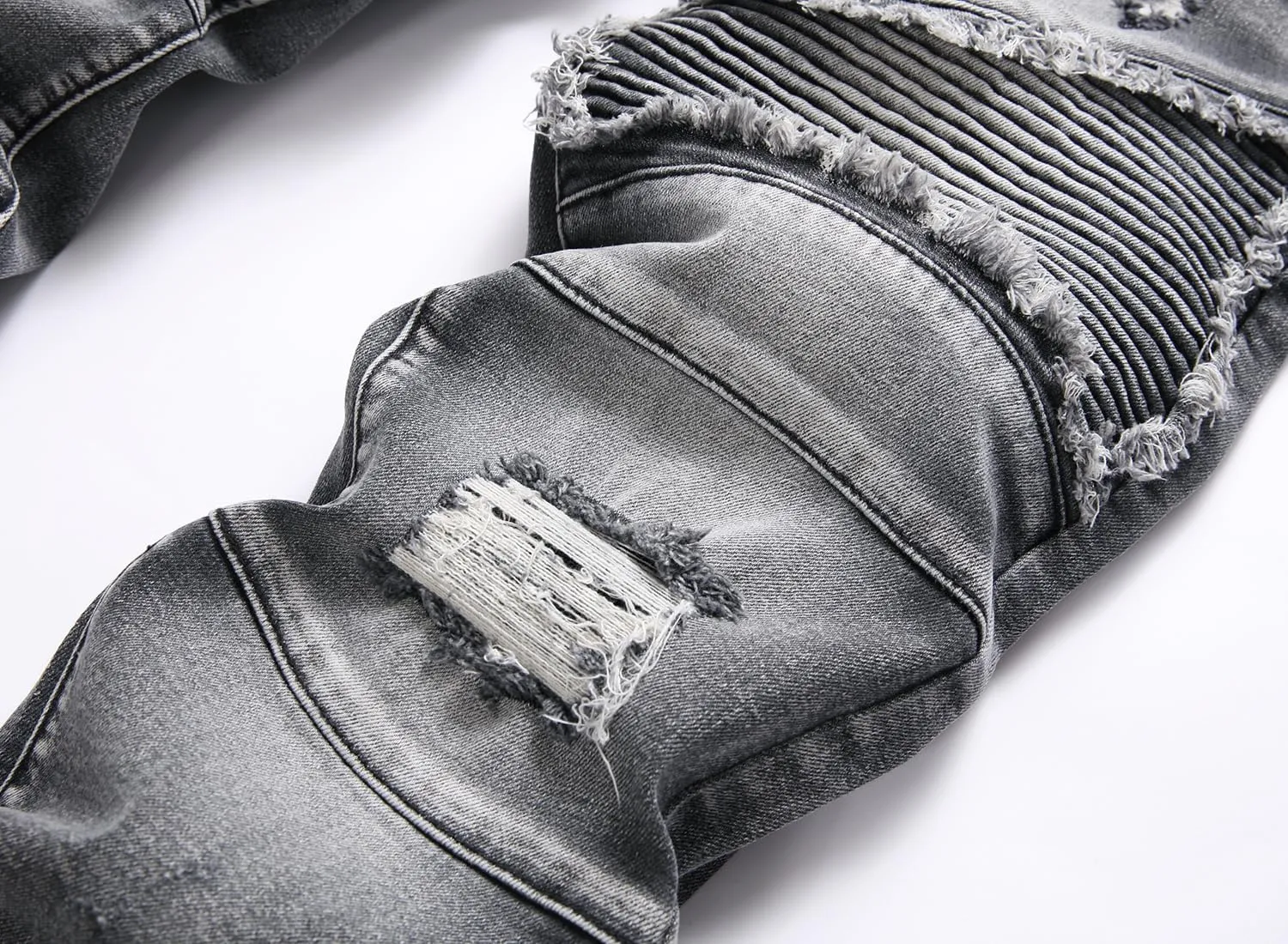 QIMYUM Men's Slim Fit Jeans Ripped Skinny Jeans for Men, Fashion Biker Jeans Stretch Moto Cargo Denim Pants
