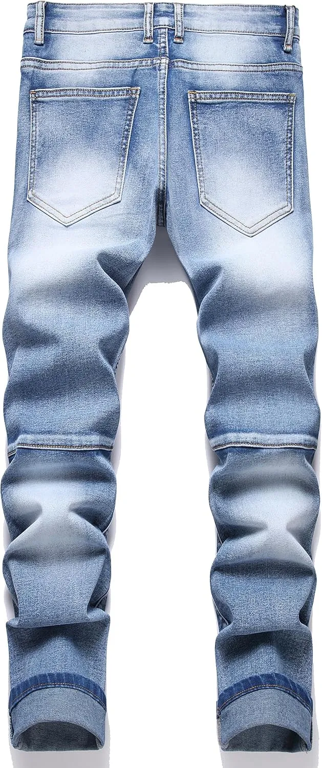 QIMYUM Men's Slim Fit Jeans Ripped Skinny Jeans for Men, Fashion Biker Jeans Stretch Moto Cargo Denim Pants