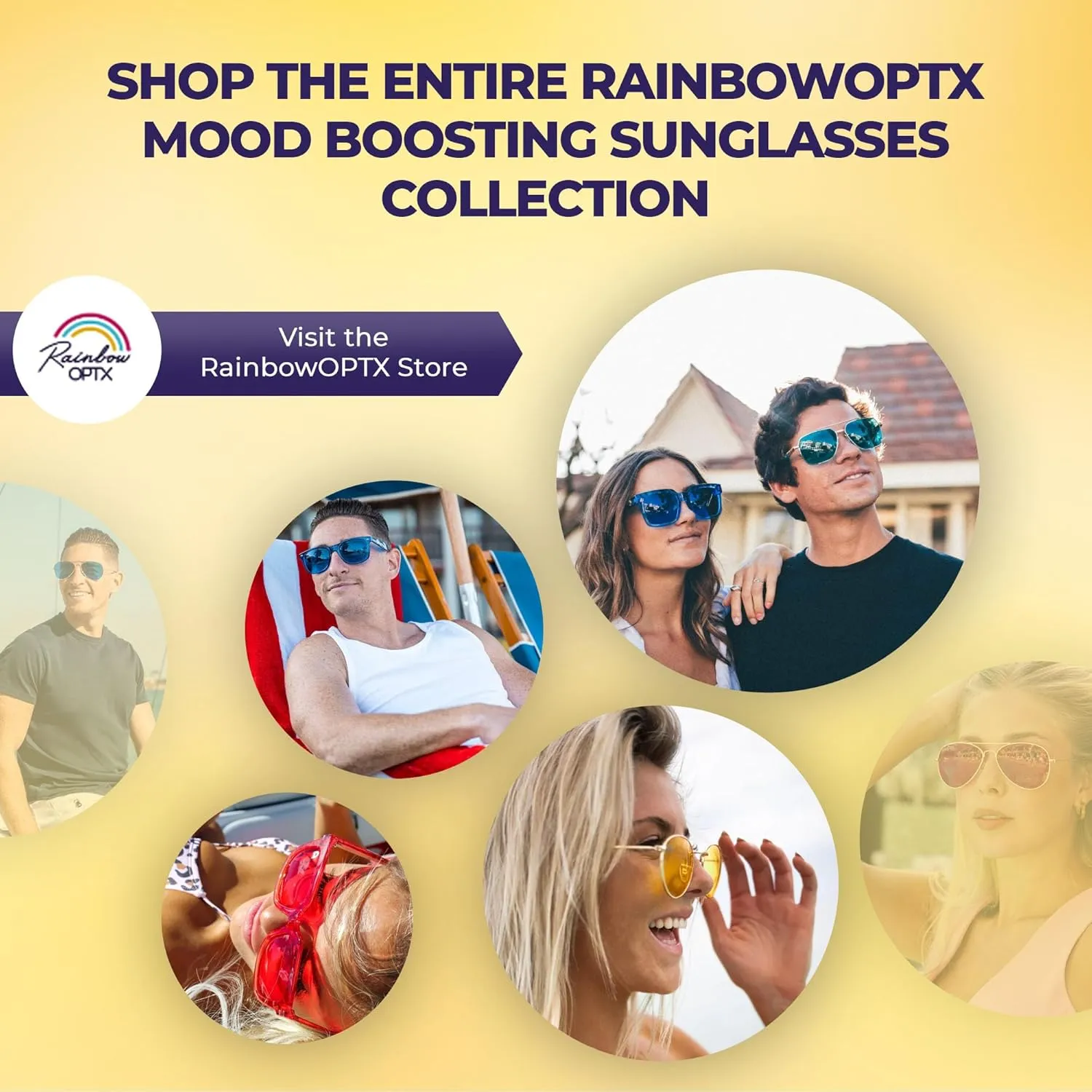 RainbowOPTX Aviator Mood Boosting Color Sunglasses For Men & Women, Full UV400 Protection